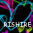 Pixelated icon with vibrant cyan, magenta, green, and purple abstract shapes forming a heart outline on black background, with white text "RISHIRE" at bottom center.