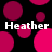 Black background with scattered pink and magenta circles; white text "Heather Heather" appears twice in pixelated font.