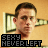 nine identical pixelated images showing a man with short brown hair against a beige background, each overlaid with black text reading "SEXY NEVER LEFT" in white block letters