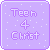 Four identical pixelated display 'Teen 4 Christ' text on a light purple background with white dots, arranged in a