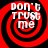 Four identical red and black spiral patterns with white text reading "DON'T TRUST ME" arranged in a