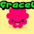 Pixelated pink flower with closed eyes and tongue out, two versions with different text overlays on yellow background.