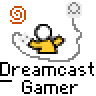 Pixelated animated buddy icon featuring yellow stick figure with white head, orange spiral symbol, and text elements on gray background.