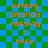 Pixelated orange text on blue-green checkered background with two identical vertical of names and equals signs