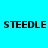 Four identical pixelated 'STEEDLE' text blocks arranged in a on cyan background with orange rectangles partially covering each block