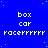 Blue background with scattered light blue dots, repeated white text 'box car' and 'racerrrrrr' in three