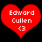 Two identical red heart-shaped icons with white text "Edward Cullen" and a small heart symbol, displayed side-by-side on black background.