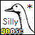 A 2x2 contact sheet of a pixelated animated buddy icon featuring a black-outlined goose with "Silly Goose" text, showing frame-by-frame animation changes in the top-right corner symbol and bottom-left text color.