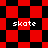 Red and black checkered pattern with four instances of the word 'skate' in white pixelated text across different sections.