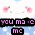 Pixelated cartoon face with pink cheeks and a smile, set against light blue background with white sparkles.