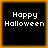 Four identical square arranged in a , each displaying "Happy Halloween" text on black background with orange border