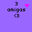 Purple background with black text '3 amigas <3' and four variations of pink pixel art symbols above the word 'amigas'.