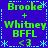 Pixelated green text on blue background with light-blue decorative elements, arranged in a of four identical sections