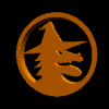A golden circular icon with a stylized tree symbol rotates through multiple angles against a black background.