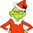Green cartoon character in red Santa outfit with white trim, hands on hips, wearing a Santa hat.