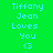 Green background with light blue text reading "Tiffany Jean Loves You <3" in three , displayed across multiple