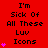 Red background with black text reading "I'm Sick Of All These Luv Icons" and pink heart symbols in a pattern, some hearts animated to change position or visibility