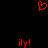 Red pixelated heart symbol at top center, two identical red 'ily!' text elements below on black background.