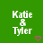Green background displays repeated 'Katie & Tyler' text with pink heart symbols, each instance showing slight pixel variations in the hearts.