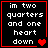 Four black square with red borders display white pixelated text "im two quarters and one heart down" alongside varying numbers of red hearts