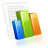 Static pixel art of four vertical bars in blue, green, and orange hues with a white background element.