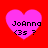 Four pink heart-shaped icons on red background with text "JoAnna (3s ?)" in black pixelated font, two showing slight blur.