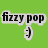 Green background with black text 'fizzy pop' in a white rounded rectangle and a pixelated smiley face below.
