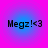 Four identical square display 'Megz!<3' text on a blue-to-pink gradient background with rounded corners