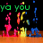 Animated pixel art with colorful text and floating shapes on a black background, orange floor, and gray side