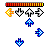 Animated pixel art contact sheet showing 8 sequential frames of a rhythm game icon with directional arrows and health bar.