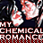 A 48x48 pixel animated buddy icon featuring repeated close-up images of a person with dark hair and red accents, paired with the text "MY CHEMICAL ROMANCE" in bold white letters on a black background with red checkered borders.