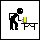 A pixelated animation of a stick figure pouring yellow liquid from a container into another, with the container held above and below a table.