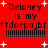 Red background with white plus signs and repeated text "Delaney is my ftdaepajbff" in black pixelated font across four