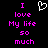 Pixelated text reads "I love My life so much" in bright pink on black background with a white heart outline above the first line.