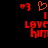 Red pixelated text and heart symbols on black background, with one heart symbol changing from solid to outline style.
