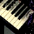 Pixelated static image of piano keys with black and white keys on a dark background.