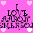 Pixelated text on a pink background with white and light pink hearts, showing 'I LOVE AARON EMMERSON' in black block letters.