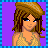 Pixel art contact sheet showing a female character's full body and text frames with 'Don'' hate me cause u ain'' me!' on purple background
