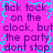 Pixelated text on a bright pink background with cyan glitch effects, repeating 'tick tock' lyrics in purple font.