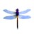 Pixelated dragonfly with blue wings and dark purple body on white background, rendered in low-resolution style.