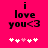 A bright pink background displays black text reading "i love you<3" with five white and pink pixelated hearts below.