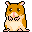 Pixelated hamster with brown and beige fur, pink nose and ears, black eyes, and a small mouth showing teeth in four distinct poses.