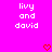 Pixelated text 'livy and david' appears twice on a bright pink background with red heart symbols below.