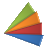 A static pixelated icon composed of four overlapping triangular segments in green, orange, red, and blue arranged from top to bottom against a light gray background.