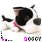 Animated icon of a black-and-white puppy with pink collar lying down, showing subtle movement in the head and body across frames.