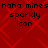 Red background with repeating diamond pattern, black text reading "haha minesparkly icon" in two per section