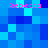 Pixelated blue background with four instances of pink text reading "Rebecca" at top-left, top-right, bottom-left, and bottom-right positions