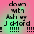 Pixelated text 'down with Ashley Bickford' on pink and green gradient background, repeated in four quadrants with alternating horizontal line patterns.