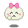 Pixel art character with pink bow, closed eyes, and blush marks in four variations showing eye and mouth changes.