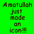 Green background with pixelated text reading 'Amatullah just made an icon!!!' in dark brown, displayed across multiple overlapping